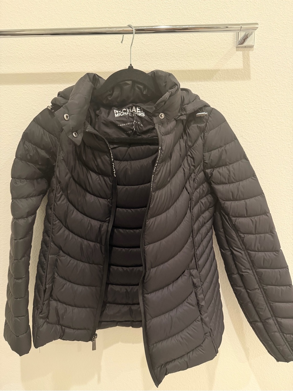 Michael Kors Black Quilted Hooded Packable Puffer Jacket